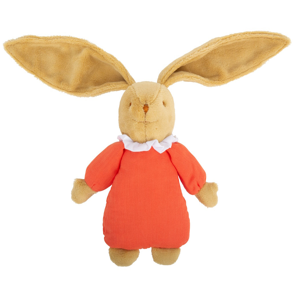 Lapin Nid d'Ange Doudou Musical Coton Bio Corail