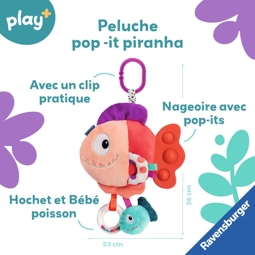 Play+ Baby Peluche Pop-It Piranha Rouge Ravensburger