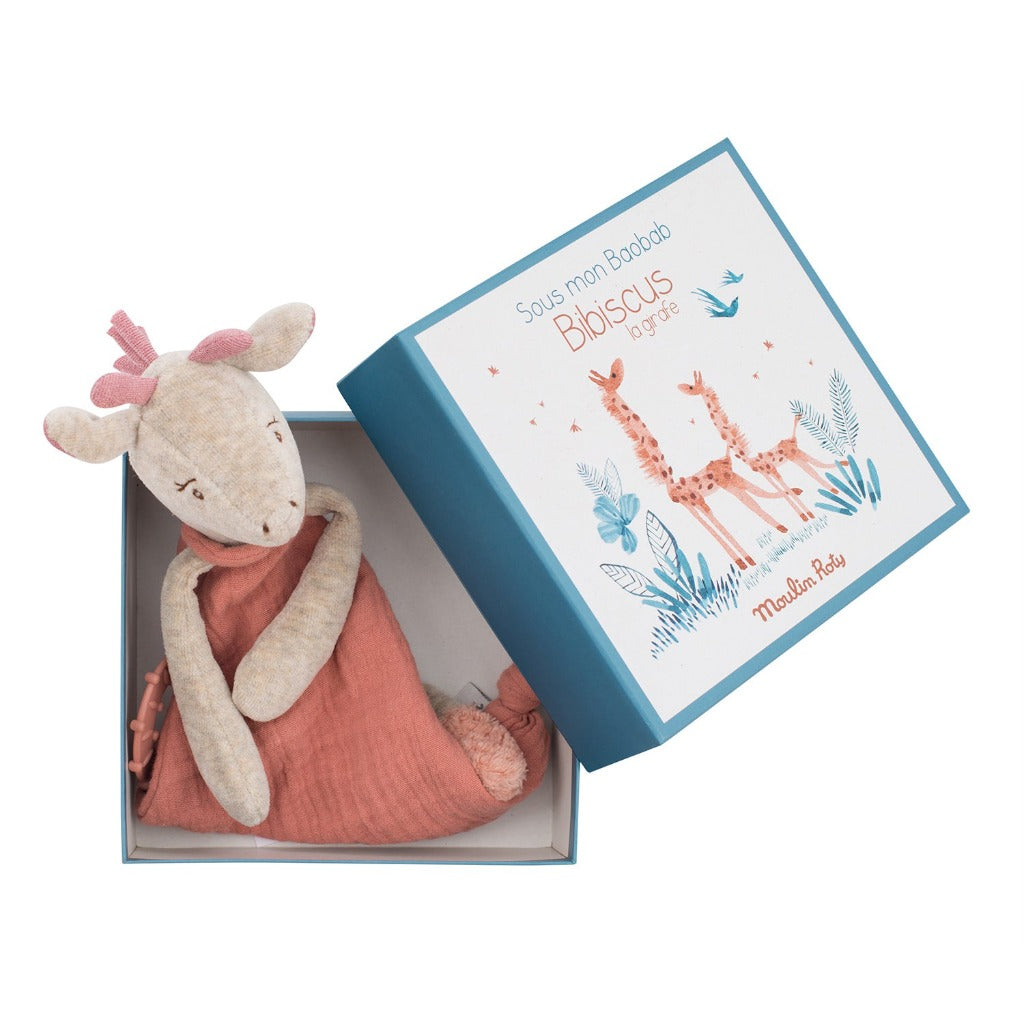 Doudou attache-tétine Girafe Sous mon baobab