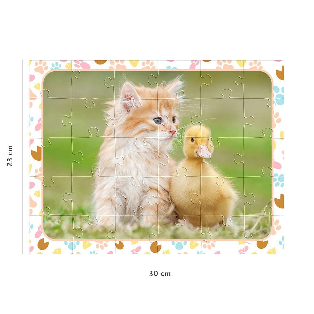 Puzzle 30 pièces Chaton roux et bébé canard