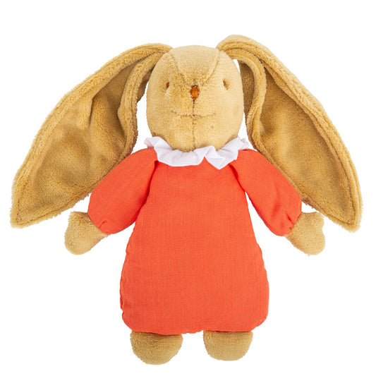 Lapin Nid d'Ange Doudou Musical Coton Bio Corail